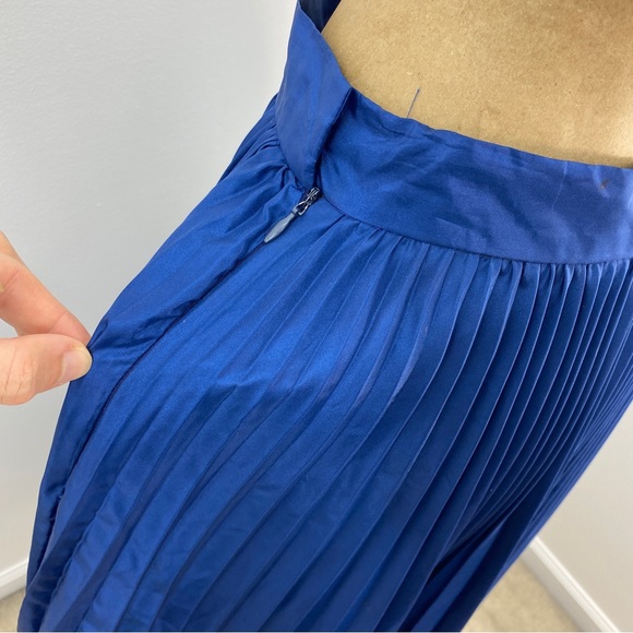 Vintage 90s Evan Royal Blue Accordion Pleat High Waist Full Flare Maxi Skirt - Picture 7 of 10